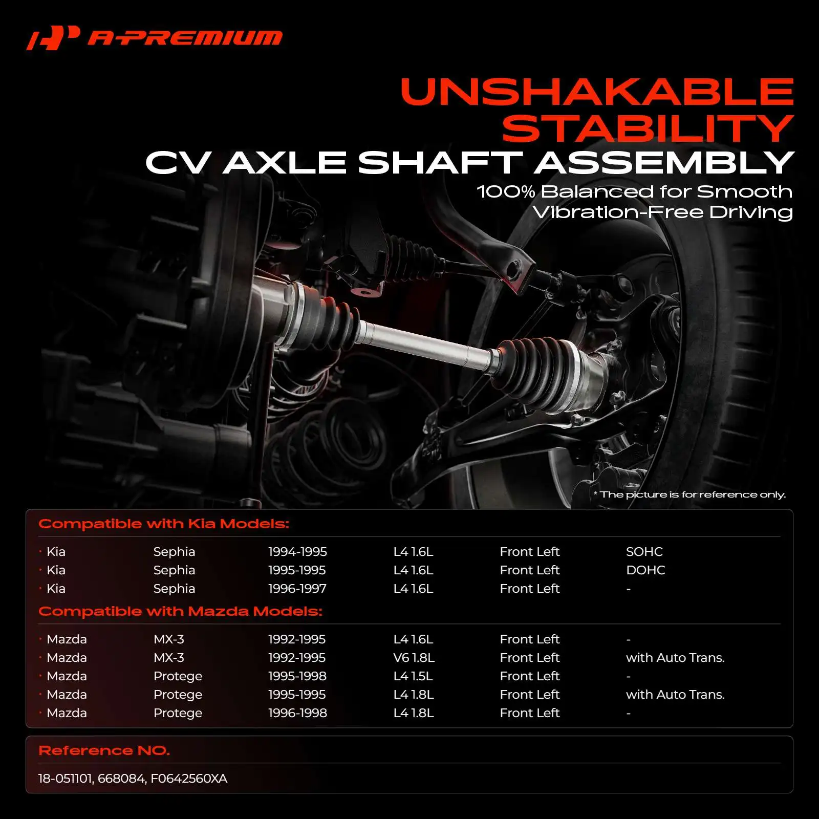 A-Premium Front Driver Side CV Axle Assembly for Kia Sephia 1994-1997 Mazda MX-3 1992-1995 Protege 1995-1998