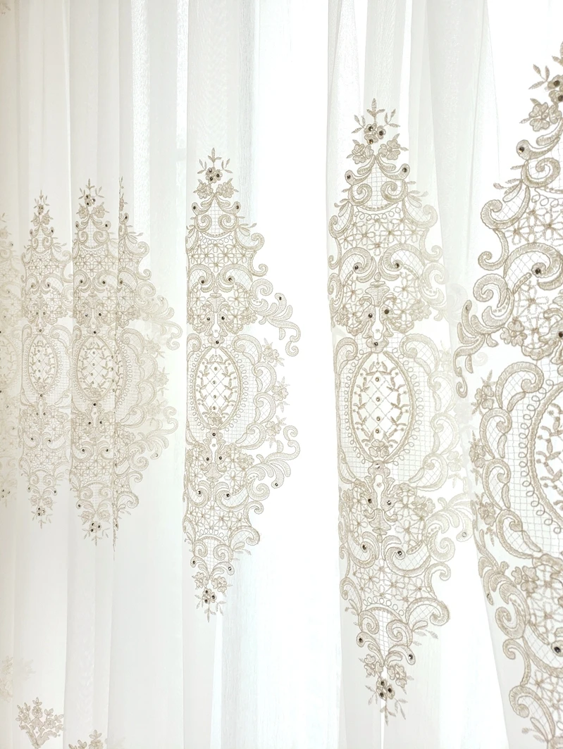 Embroidered Curtain European Light Luxury French Bedroom Luxury Living Room Gauze Curtain Large Flower Curtain