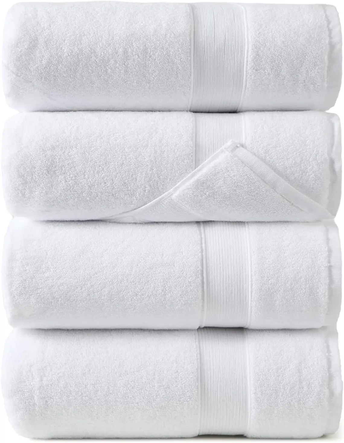 Ultra-Thick 4-Pack Bath Towels, 650GSM 100% Cotton, Plush & Highly Absorbent, 27x55 Inches, White
