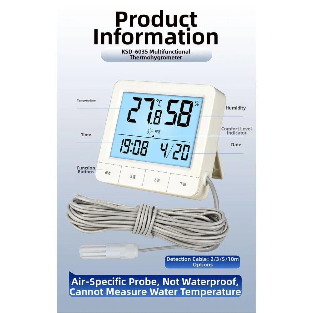 Thermometer Hygrometer with Flexible Probe Wire for Incubator Reptile Tank and Breeding Enclosure Monitoring Tasks