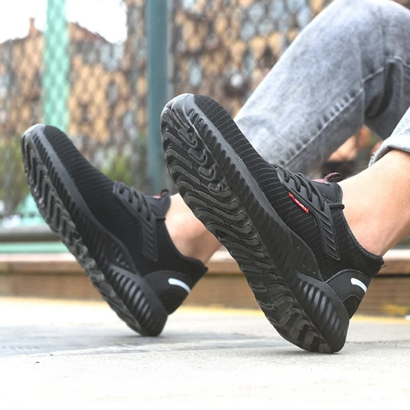 Men's safety steel toe shoes casual sports shoes perforated bulletproof tactical boots durable work protective shoes walking sho