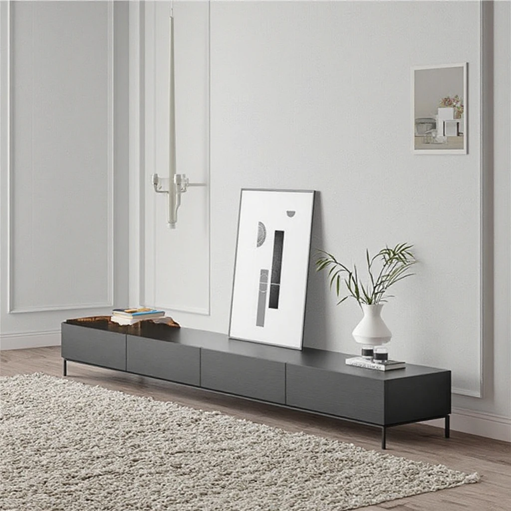 Solid Wood Black TV Cabinet, Floor To Ceiling Coffee Table Combination, Living Room, Modern, High-end Solid Wood TV Cabine