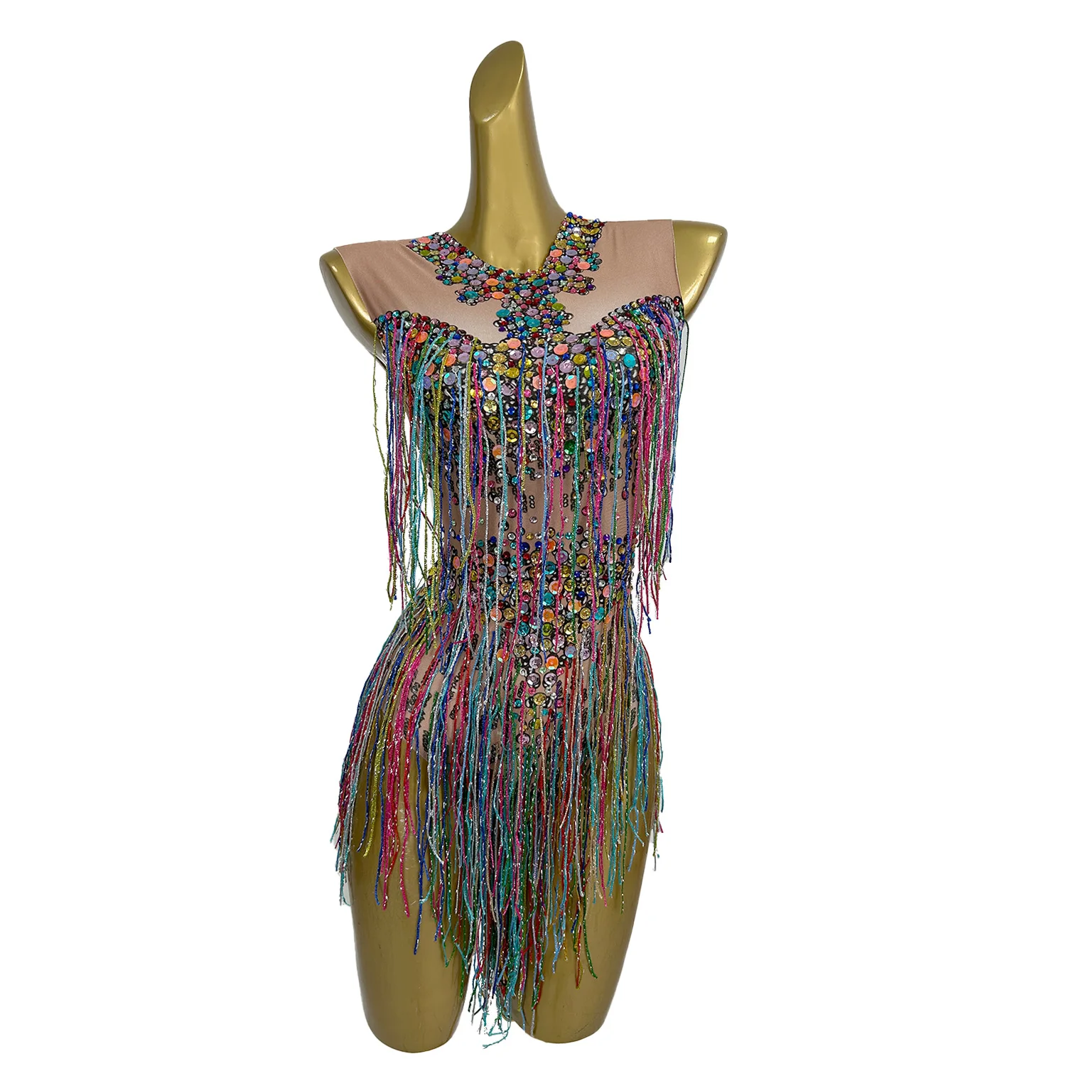 Shine Sequins Tassel Bodysuit Luxury Women Birthday Sequins Prom Wear Hot Dance Club Black Girls Stage Show Outfit Wucaibinfen