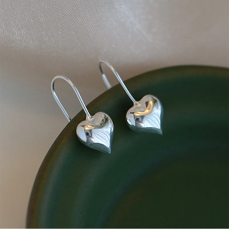 S925 Silver Simple Pair Love Heart Drop Earrings For Women Vintage