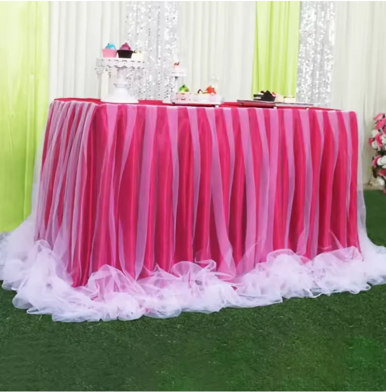 Ice Silk Organza Wedding Table Skirt for Table Cloth Party Wedding Birthday Party Baby Shower Banquet Decoration Table Skirting