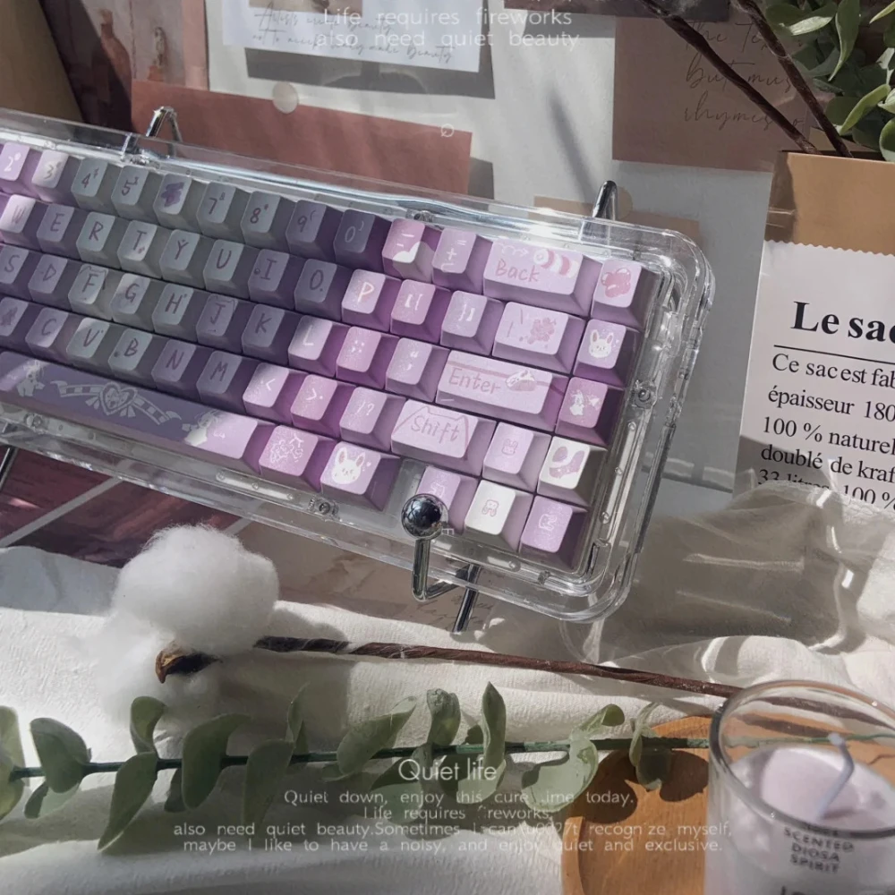 Purple Keycaps Grape Jelly Cherry Pbt Customized For DIY Mechanical Keyboard Cute Taro Purple Rabbit Element Gradient Keycaps