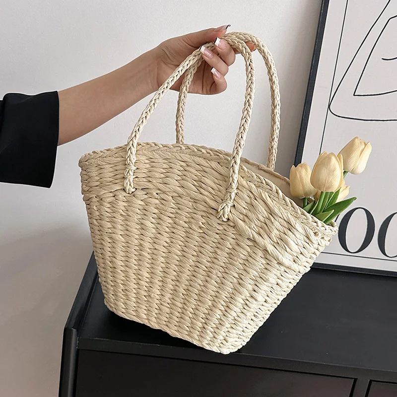 Women\'s Basket Shoulder Bag Summer Straw Woven Handbags Fashion Shopper Totes Female Luxury Designer Shell Beach Bags Bolsa