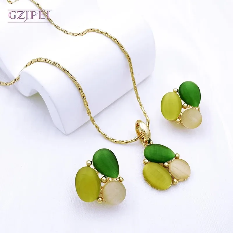 Women Necklace And Earrings Set Water Drop Pendant 3pcs Gold Plated Jewelry Set Wedding Party Accessories Trending