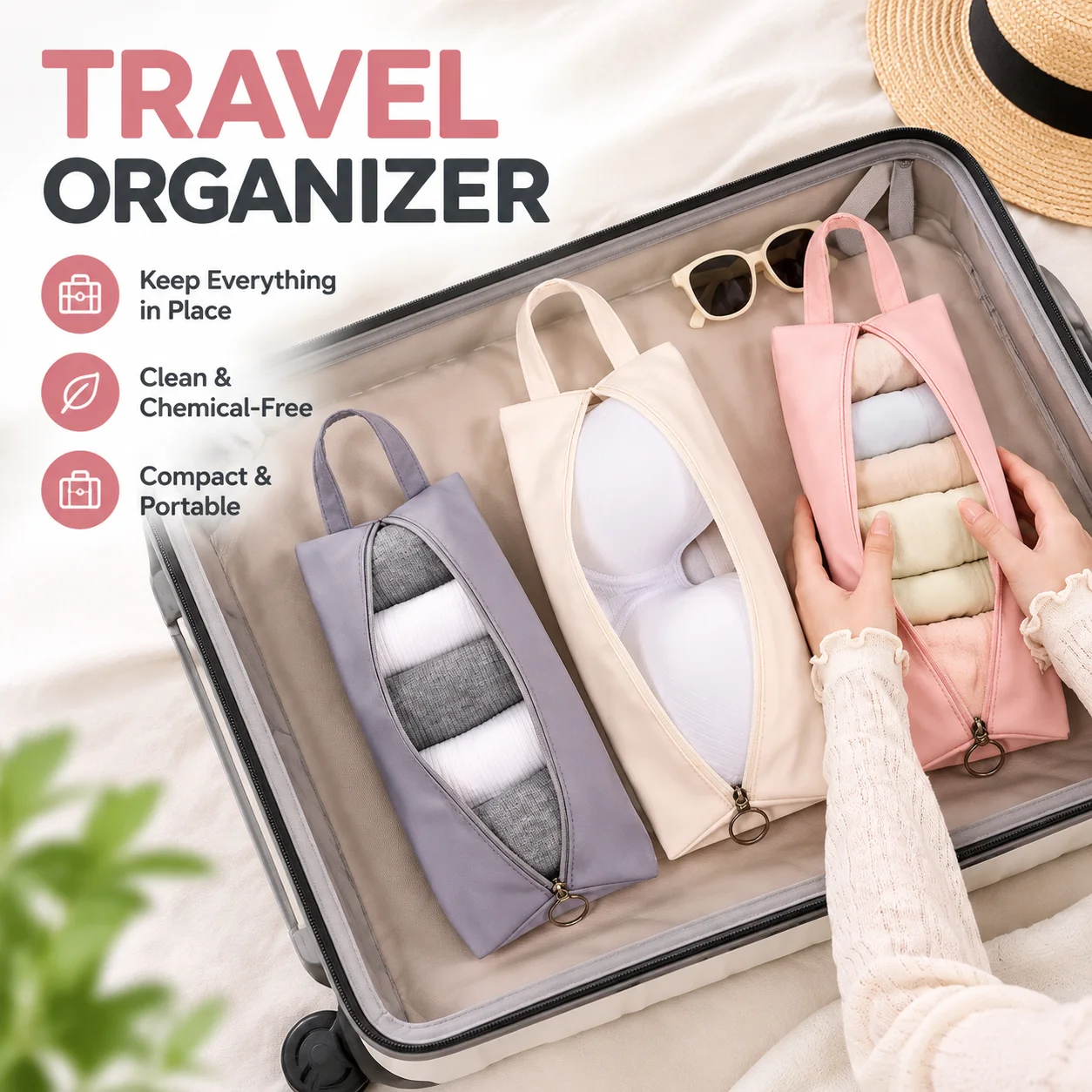 Travel Underwear Bra Socks Organizer Bag Chemical-Free Cloth Makeup Storage Pouch Compact Portable Divider Case for Suitcase