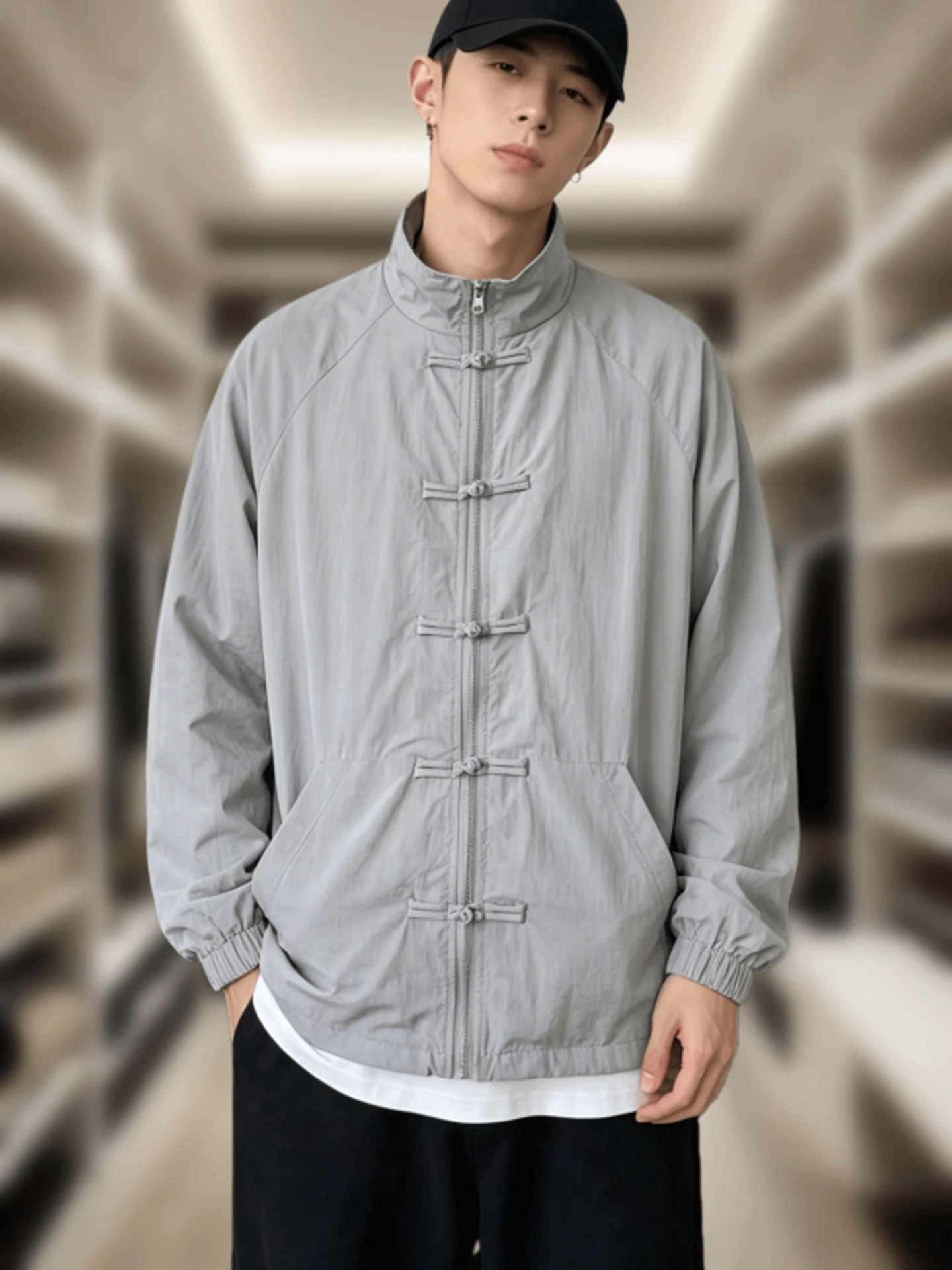 New Chinese Style National Trend Sun Protection Clothing Men's Loose High-End Feeling Button-Up Stand Collar Jacket