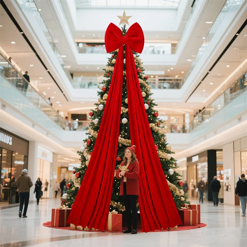 

Large Red Velvet/Shiny Christmas Tree Topper Bow - Luxury Bow Decoration for Xmas Tree, Mall & Holiday Event Decor