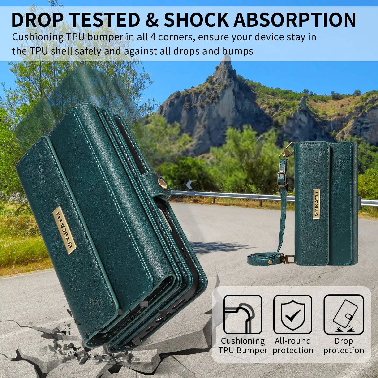 Etui Portfel na Samsung Galaxy A73 A56 A55 A54 A53 A36 A35 A34 A26 A25 A16 A15 z 10 Przegródkami na Karty, Miękkie Magnetyczne Zapięcie, Pasek na Ramię — zdjęcie produktu 5