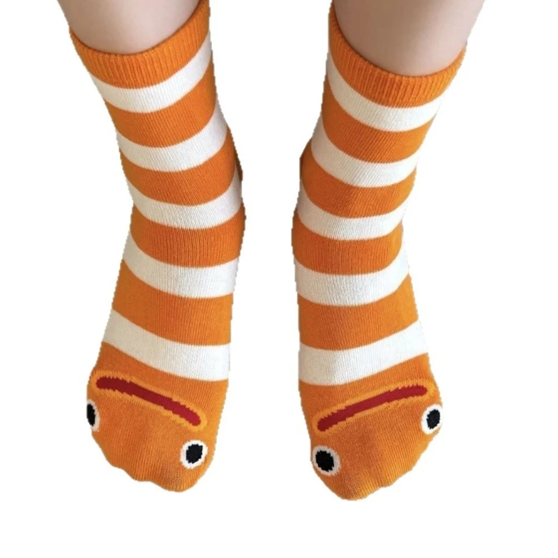 

Q22D стильные повседневные носки с удобными эластичными носками до середины икры с забавным узором в полоску угря и рыбы для