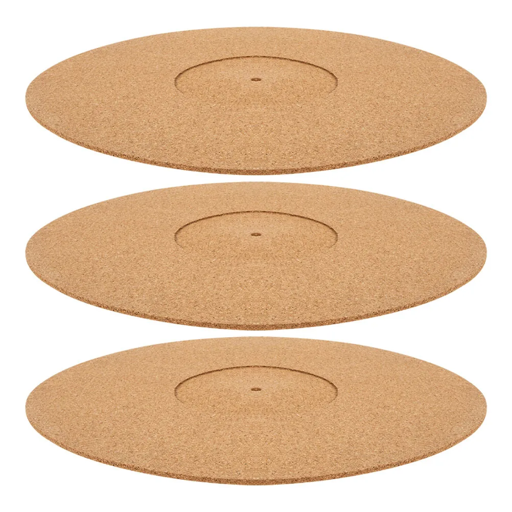 3Pcs Cork Record Player Slipmat Anti-Vibration Anti-Static Turntable Mat Noise Reduction Vinyl Pad Slipmats for Vinyl Turntable