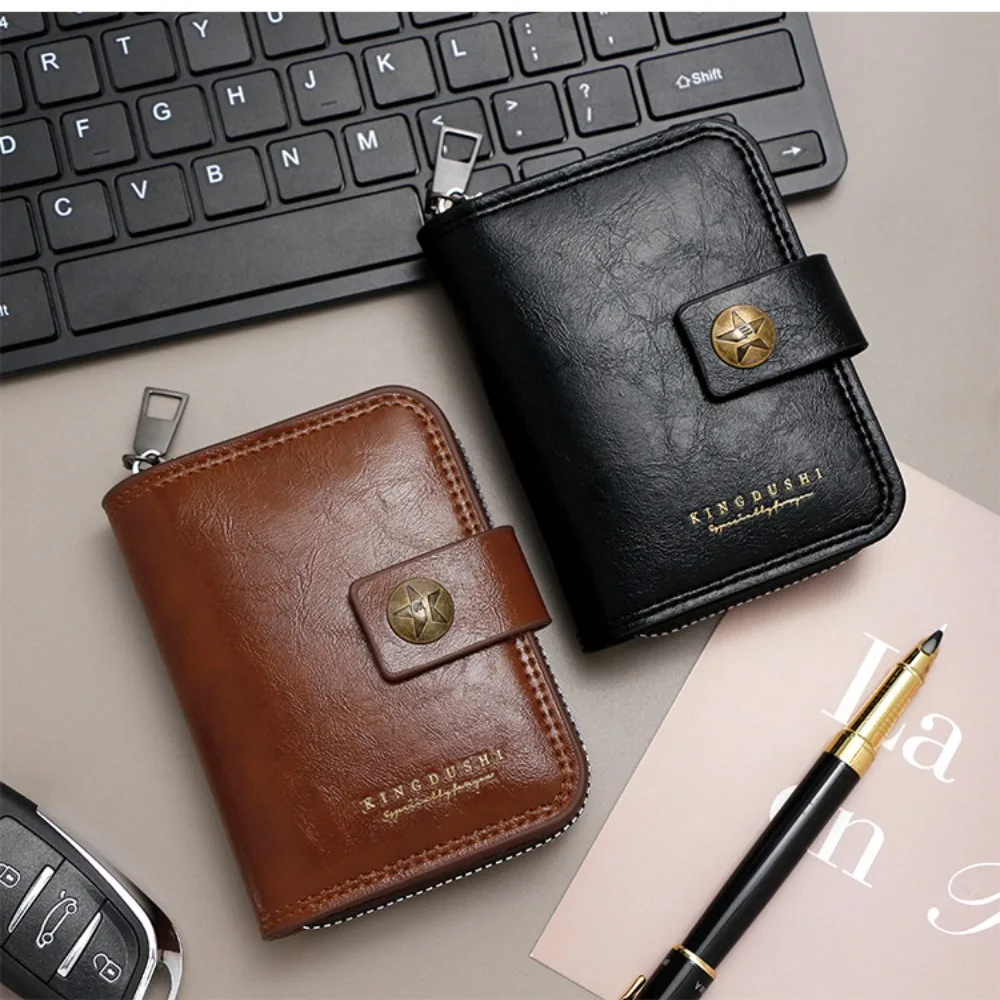 

Lightweight Retro Leather Men's Wallet Short Wallet Portable Waterproof Leather Wallet Multiple Card Slots Organ Card Bag Unisex