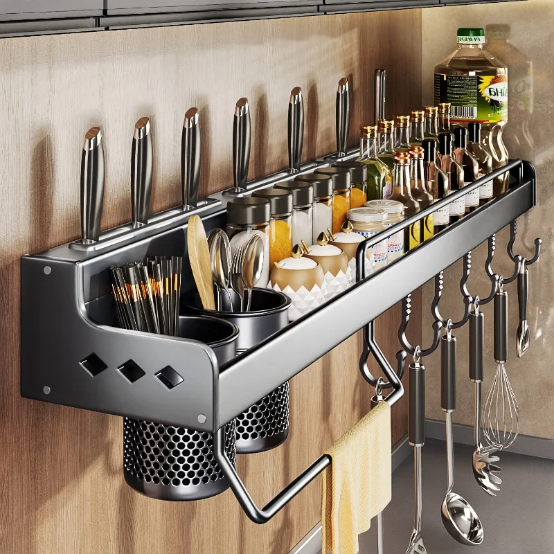 

Kitchen Storage Rack Multi functional Non punching Wall Hanging Household Chopsticks Knife Rack Seasoning Storage