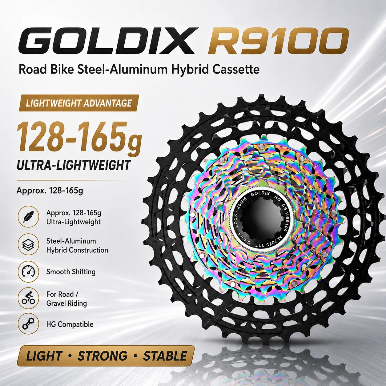 GOLDIX R9100 HG Ultraleichte Rennrad-Kassette 11/12-fach 11-28T bis 11-36T 128g Leichtgewicht-Fahrradfreilauf für Rennräder – Detail 1