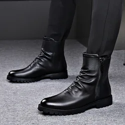 mens fashion motorcycle boots party nightclub dress black genuine leather shoes high top cowboy boot handsome long botas zapatos