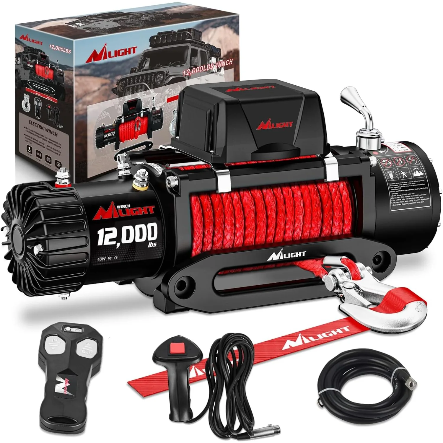 

Nilight 9500/12000/13500lbs 12V Electric Winch IP68 Synthetic Rope with Wired Wireless Remote for Jeep UTV ATV Trailer Offroad