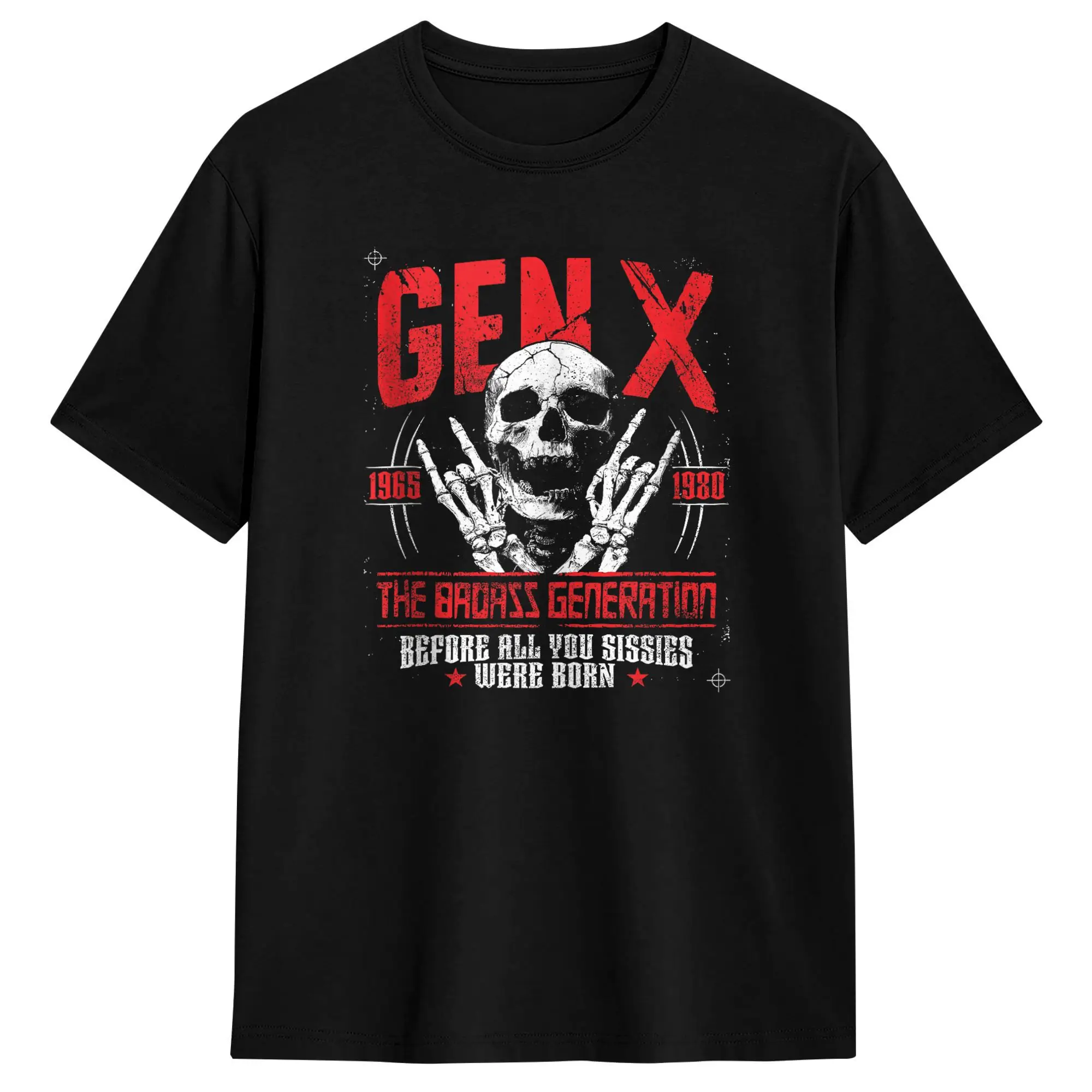 Casual Gen X The Badass Generation Skeleton Punk Rock T-Shirts Men Round Neck Pure Cotton T Shirts  Short Sleeve Tees Plus Size