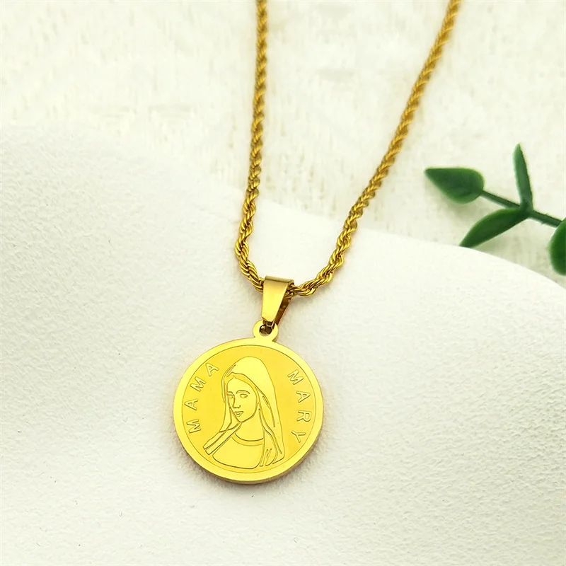 Our Lady of Guadalupe MAMA Mary Pendant Necklace for Women Men Stainless Steel Gold Color Religion Medal Chain Jewelry colar