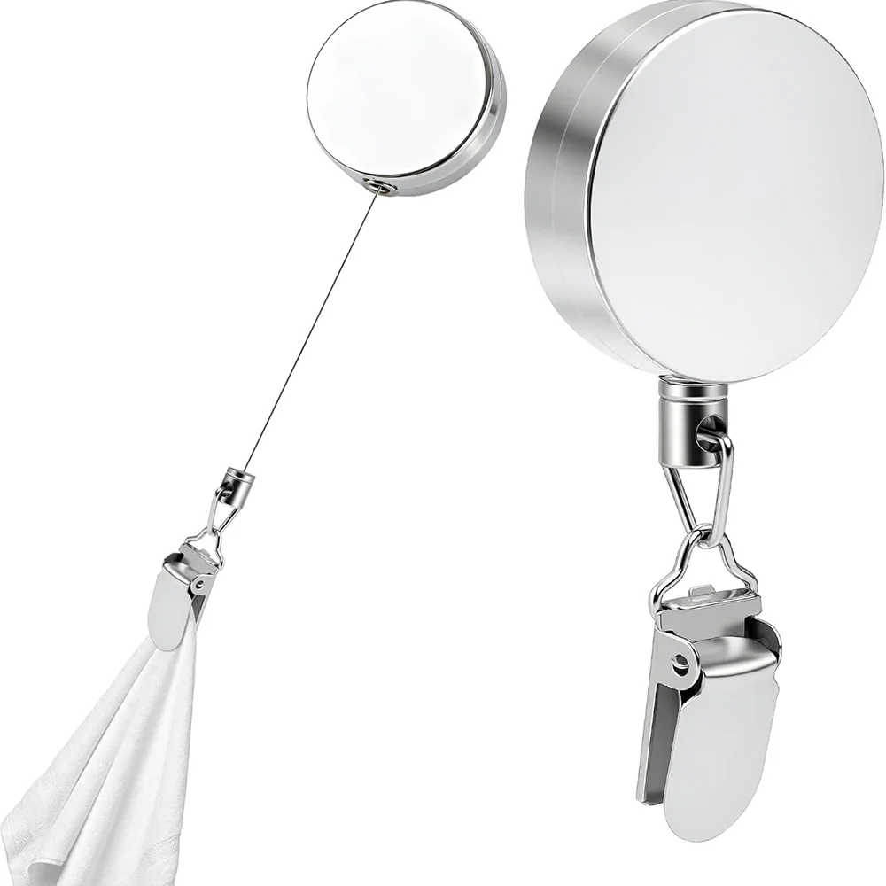 Soporte retráctil para toallas, sin taladro, autoadhesivo, gancho de zinc, cable de acero con rebote automático para almacenamiento de toallas en cocina, baño y RV
