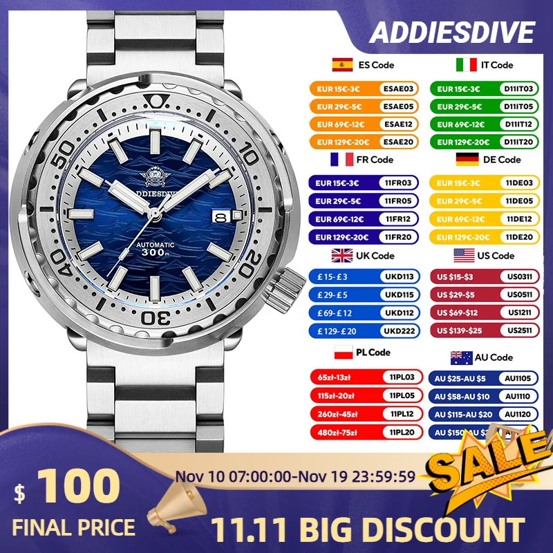 ADDIESDIVE Nuovo AD2098 Orologio da sub meccanico automatico da uomo 300M Impermeabile NH35 Movimento Vetro zaffiro Lunetta in ceramica 41mm
