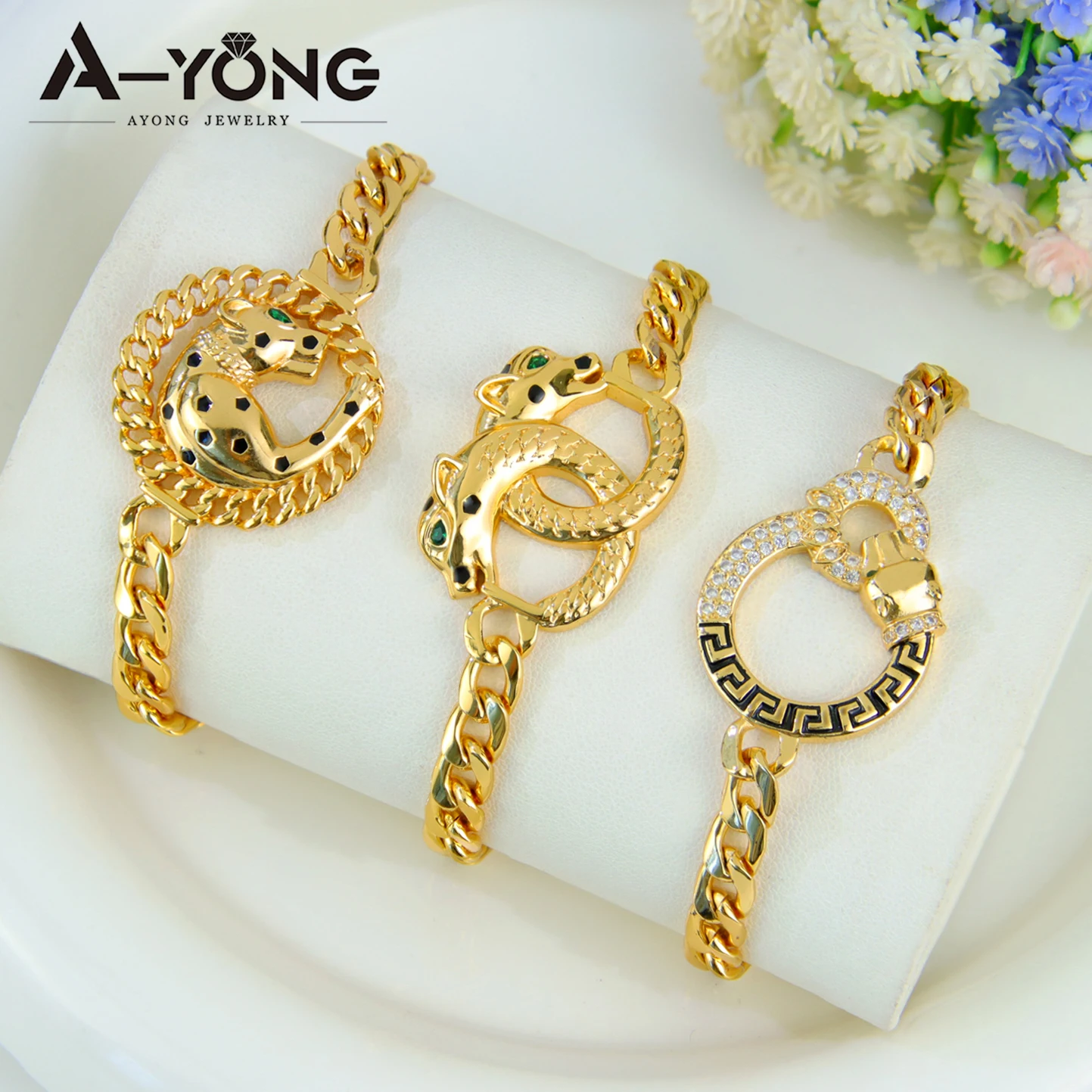 Luxury Zircon Gold Leopard Bracelet 21k Gold Plated Brazilian Punk Panther Bangles Arab Dubai Women Fashion Party Jewelry