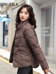 Winter Jacket Women Parkas Warm Stand Collar Pocket Small Cotton Clothes Coat Leisure Long Sleeve Top New Short Fashion Coats