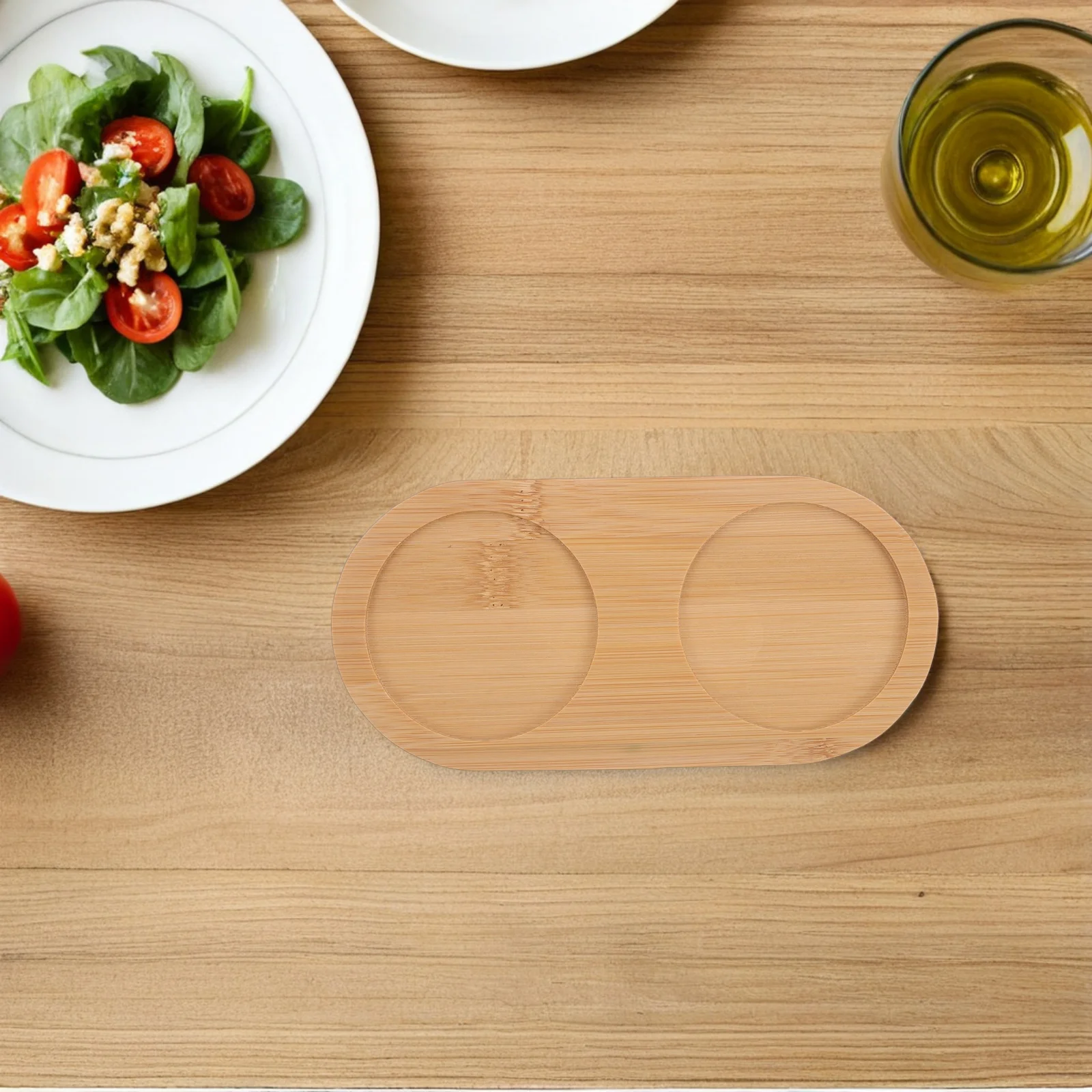 

2Pcs Bamboo Drink Coasters 2 Slots Serving Tray Stable Holder for Wine Whiskey Glasses Home Bar Kitchen Party Restaurant