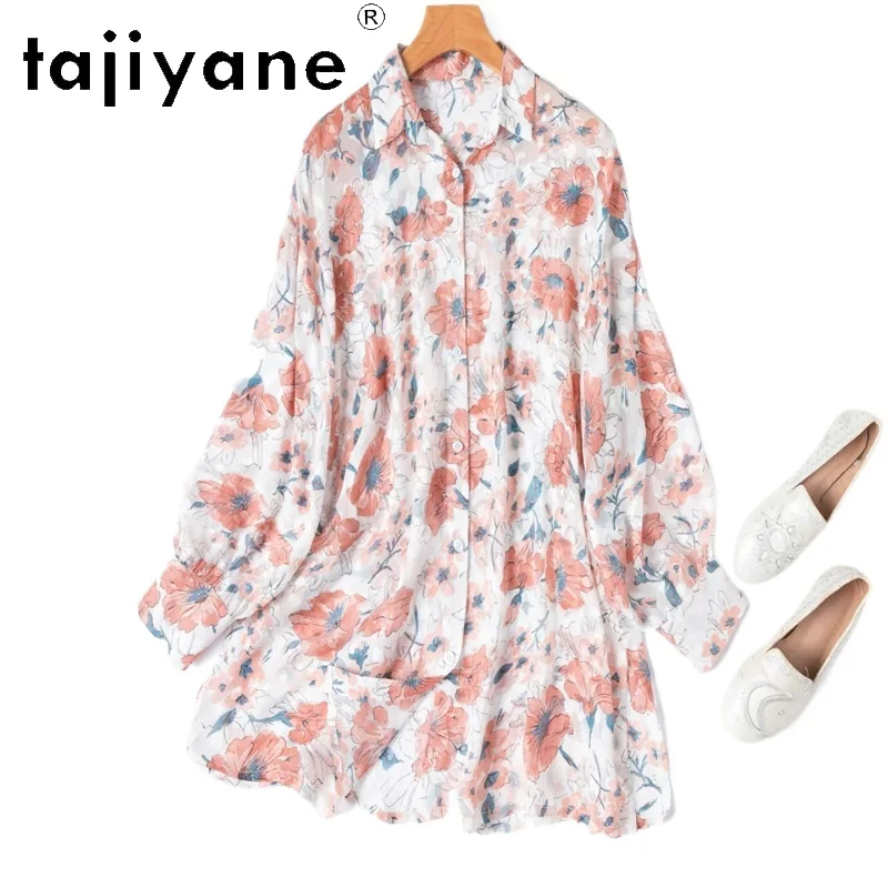 

TAJIYANE 100% Real Mulberry Silk Blouse Women Floral Long Sleeve Shirt Loose See-Through Summer Tops for Woman Clothes 2026 셔츠