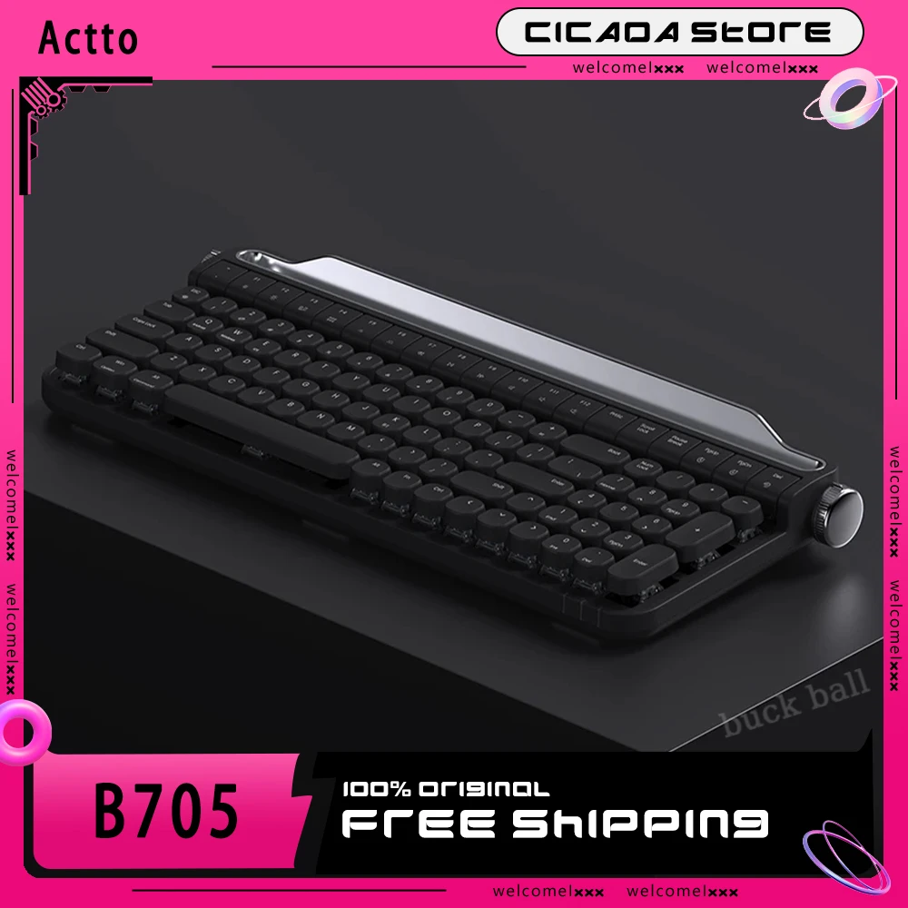 

Actto B705 Typewriter Mechanical Keyboard Wireless Bluetooth Retro Gateron RGB Keyboard With Holder Hot-Swap Laotop For Win Mac