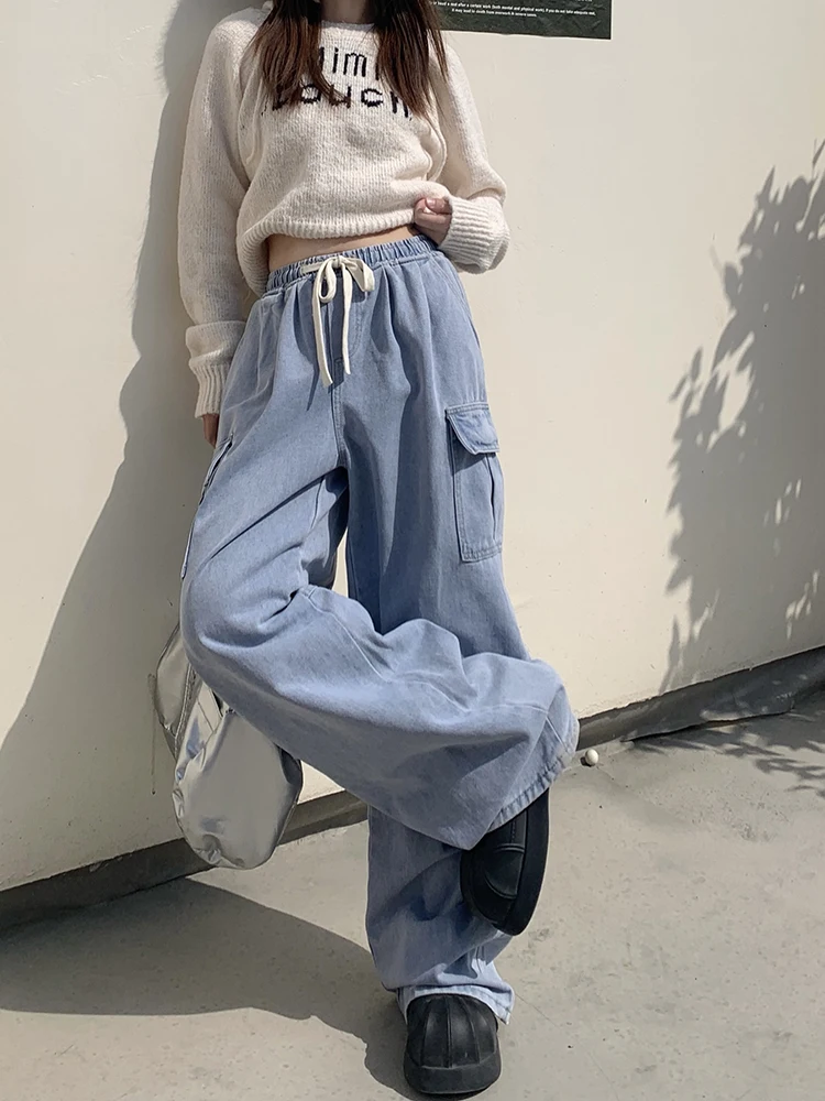 

WCFCX STUDIO 2024 New Spring Wide-leg Jeans Women Loose Straight Leg Trousers Elastic Waist High-waisted Casual Pants