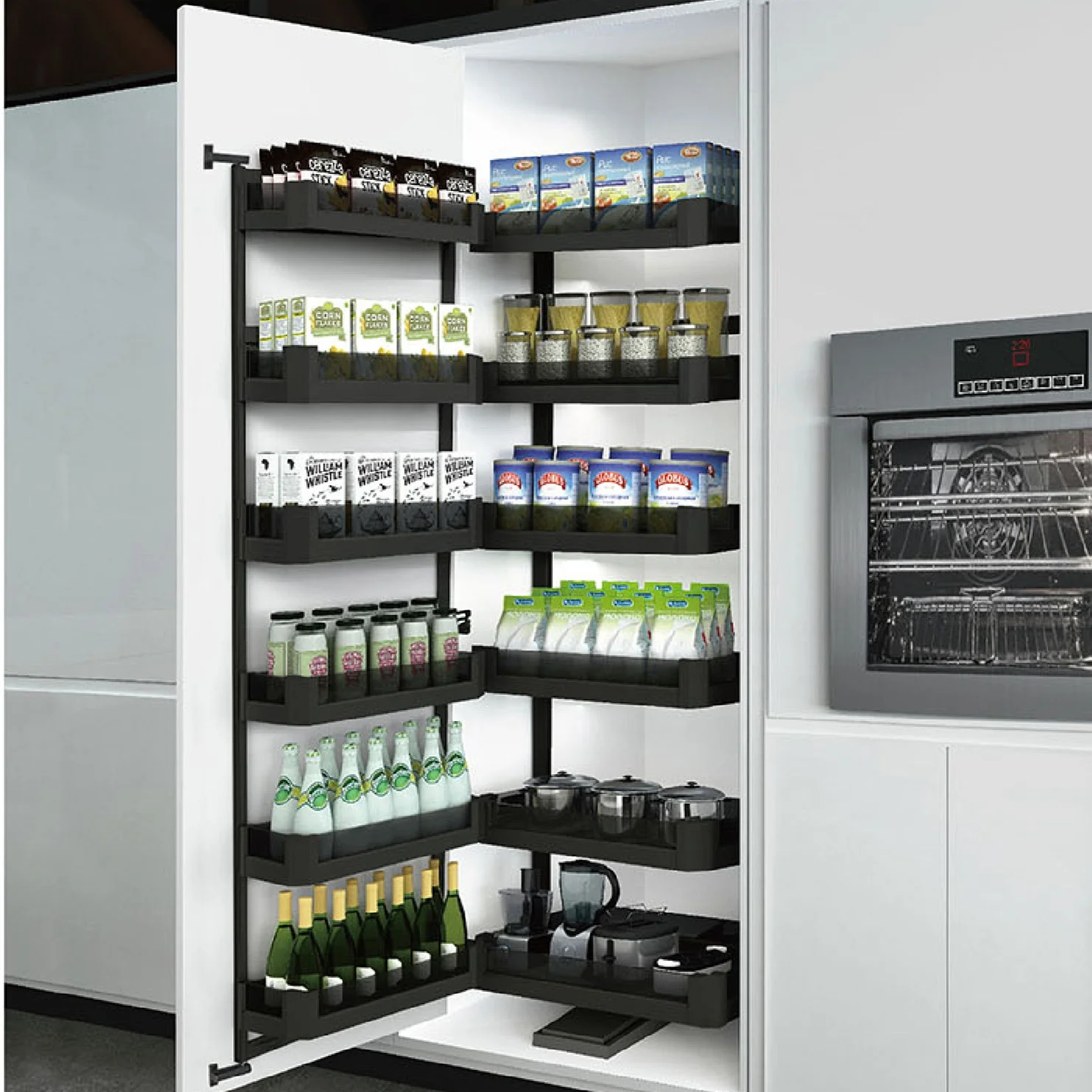 Modern Design Tall Kitchen Pantry Organizer Efficient Wood Storage for Canned Food Glass Container and Spices