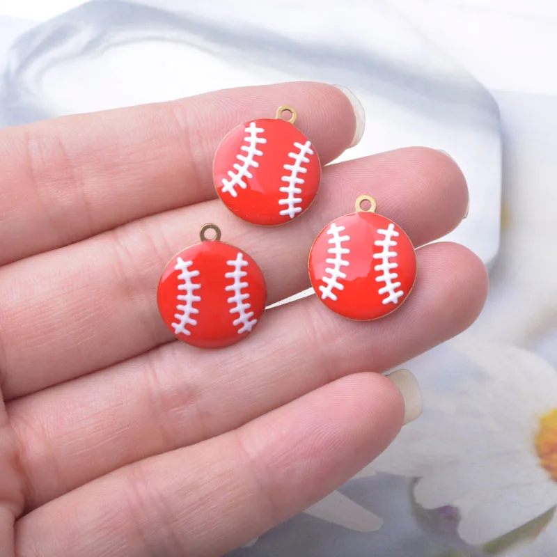 10 Stück Weihnachtskugel-Anhänger aus Kupfer, emailliert, beidseitig mit Tropfenöl, Baseball-Anhänger, DIY-Schmuckzubehör – Detail 7
