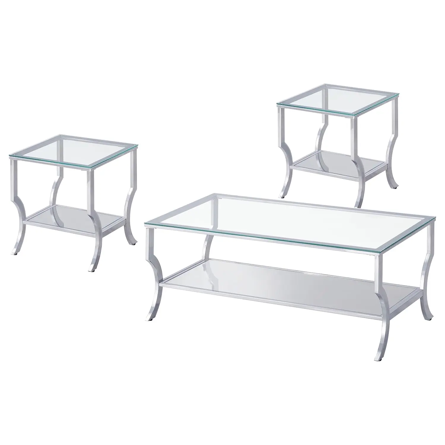 

3-Piece Glass Top Coffee & End Table Set Chrome Finish Living Room Furniture Customized