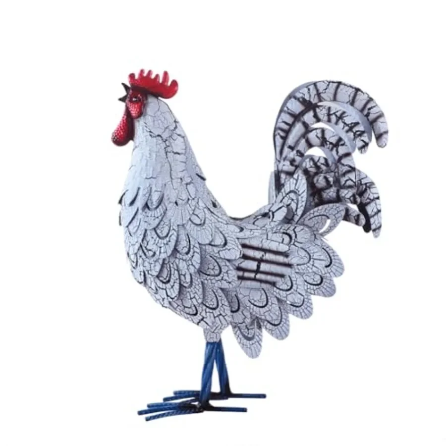 

15" Rooster Statue Chicken Sculpture Garden Decoration Metal Yard Art for Yard Outdoor Decoration #J