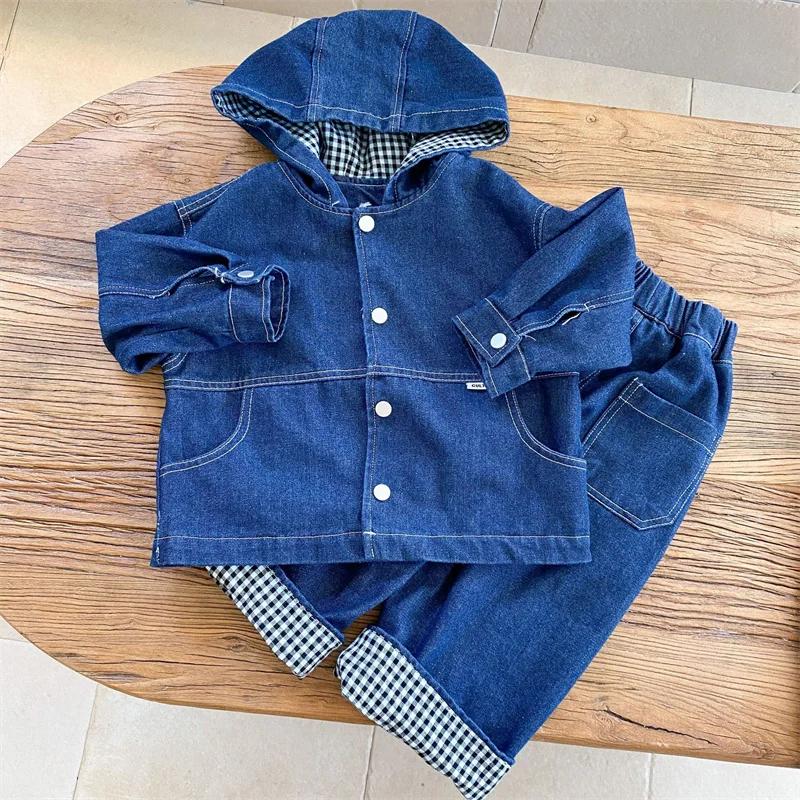 Boys Coat +Pants Kids Suits 2PCS/Set Cotton 2024 Elegant Jean Spring Autumn Cotton Jogging Suit Teenagers Christmas Gift Childre