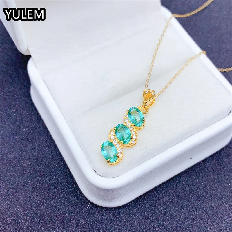 Classic 925 Silver Topaz Pendant  for Women 4mm*6mm Natural Topaz Charms with 3 Layers 18K Gold Plating
