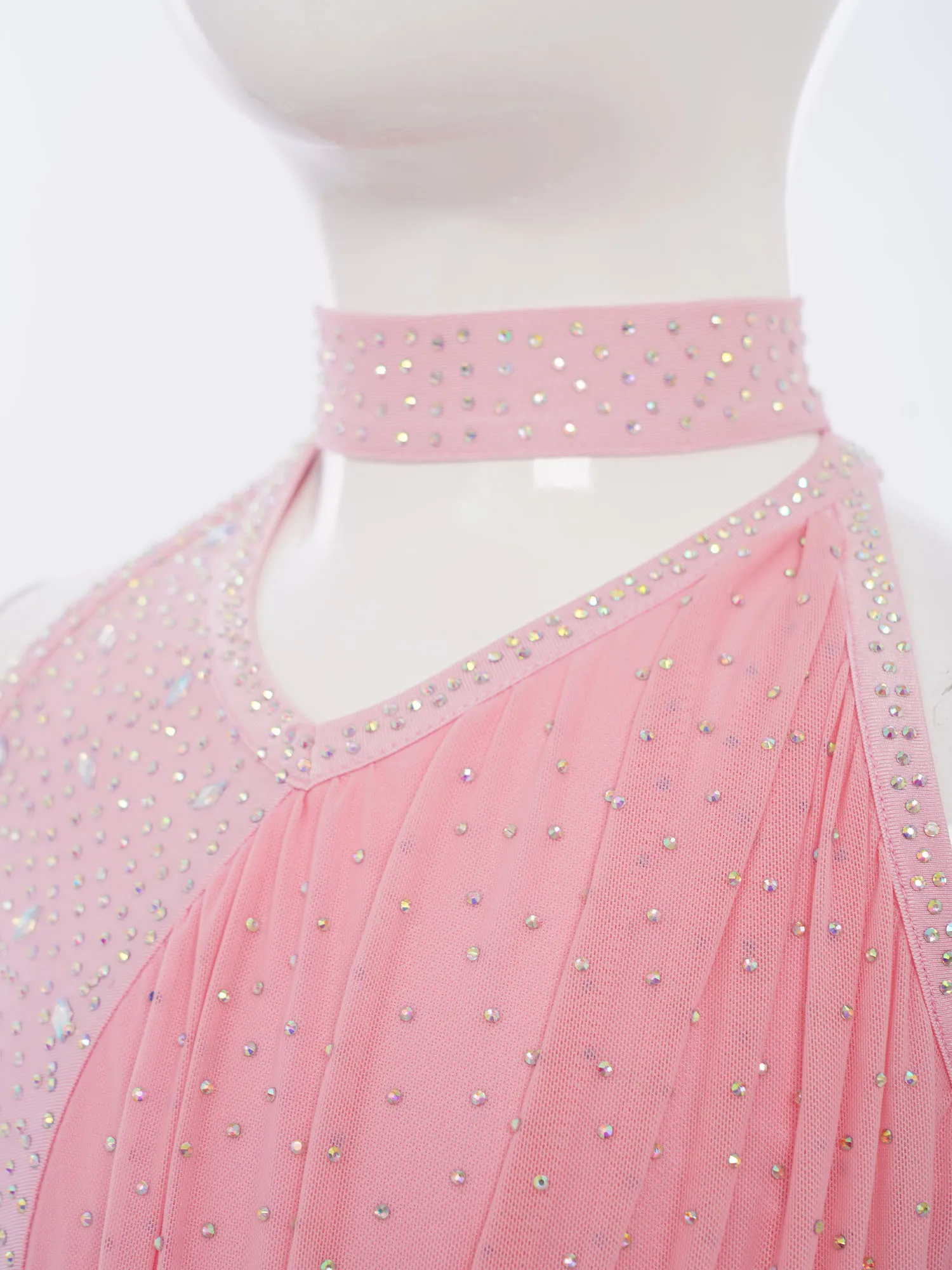 Tenue de patinage artistique pour enfants filles, Costume de gymnastique de Ballet de danse latine Jazz, haut court sans manches avec strass et slip en plumes