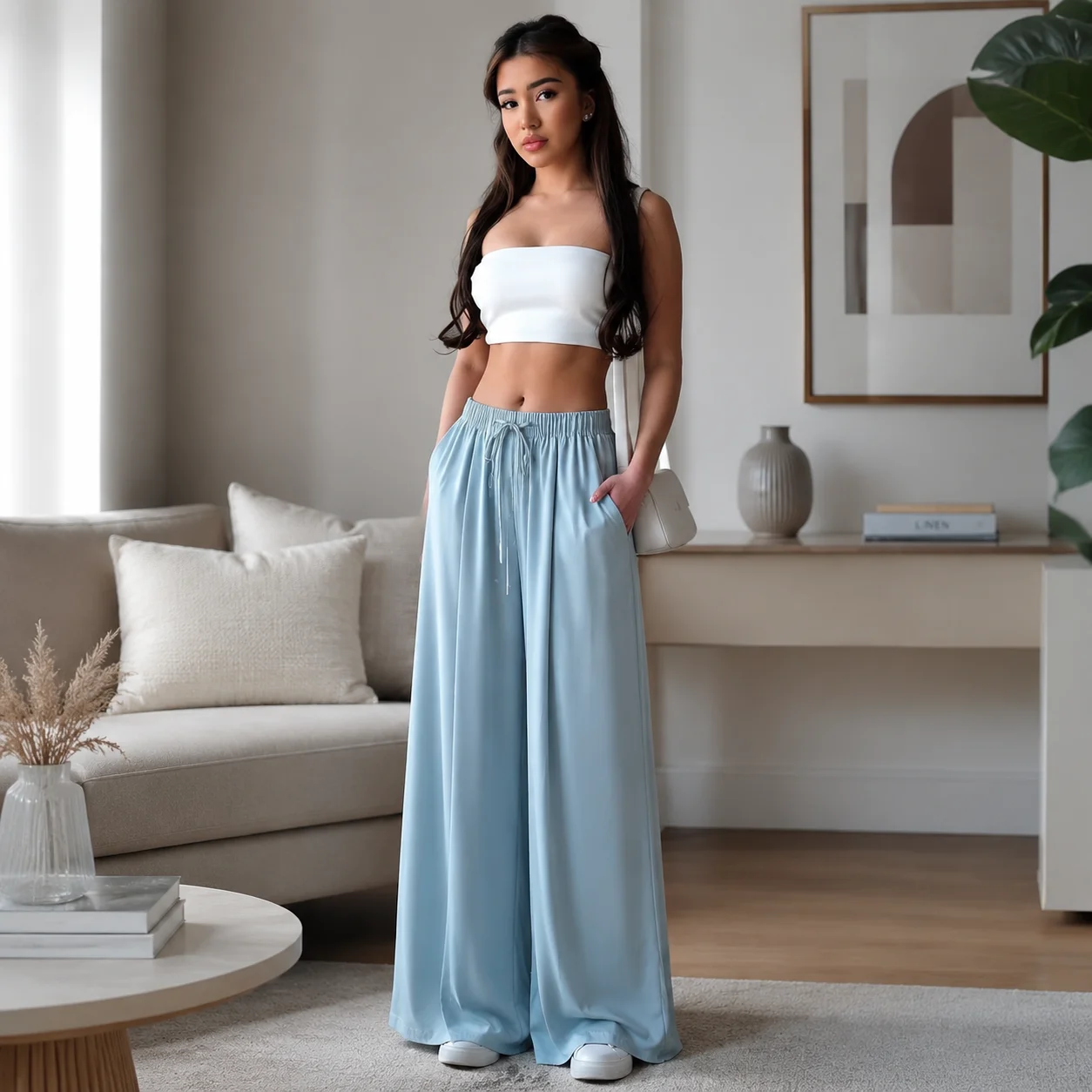 

High Waist Wide Leg Pants Women Drapey Loose Casual Tie Belt Long Trousers Fashionable Versatile Streetwear Office 2026 New
