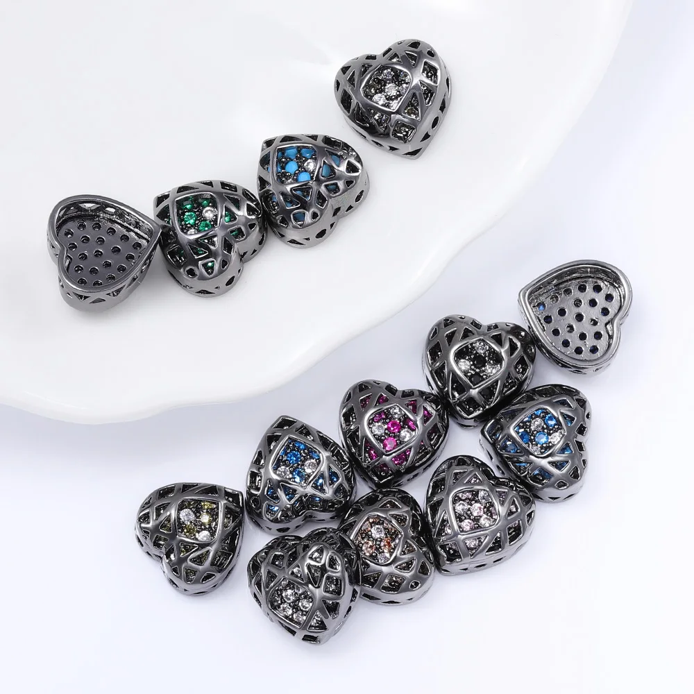 4/40 pz Cubic Zirconia lega Charms a forma di cuore ematite placcato strass cucito pietra di cristallo abbigliamento fai da te accessori per cucire