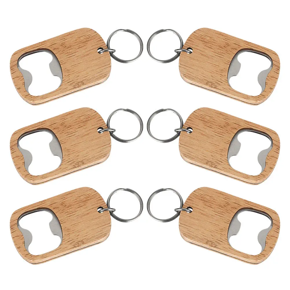 

Набор из 6 стильных деревянных открывалок для бутылок в виде брелоков, простые в использовании для пива, газировки, напитков, для кухни, бара, вечеринок, подарок, сувенир