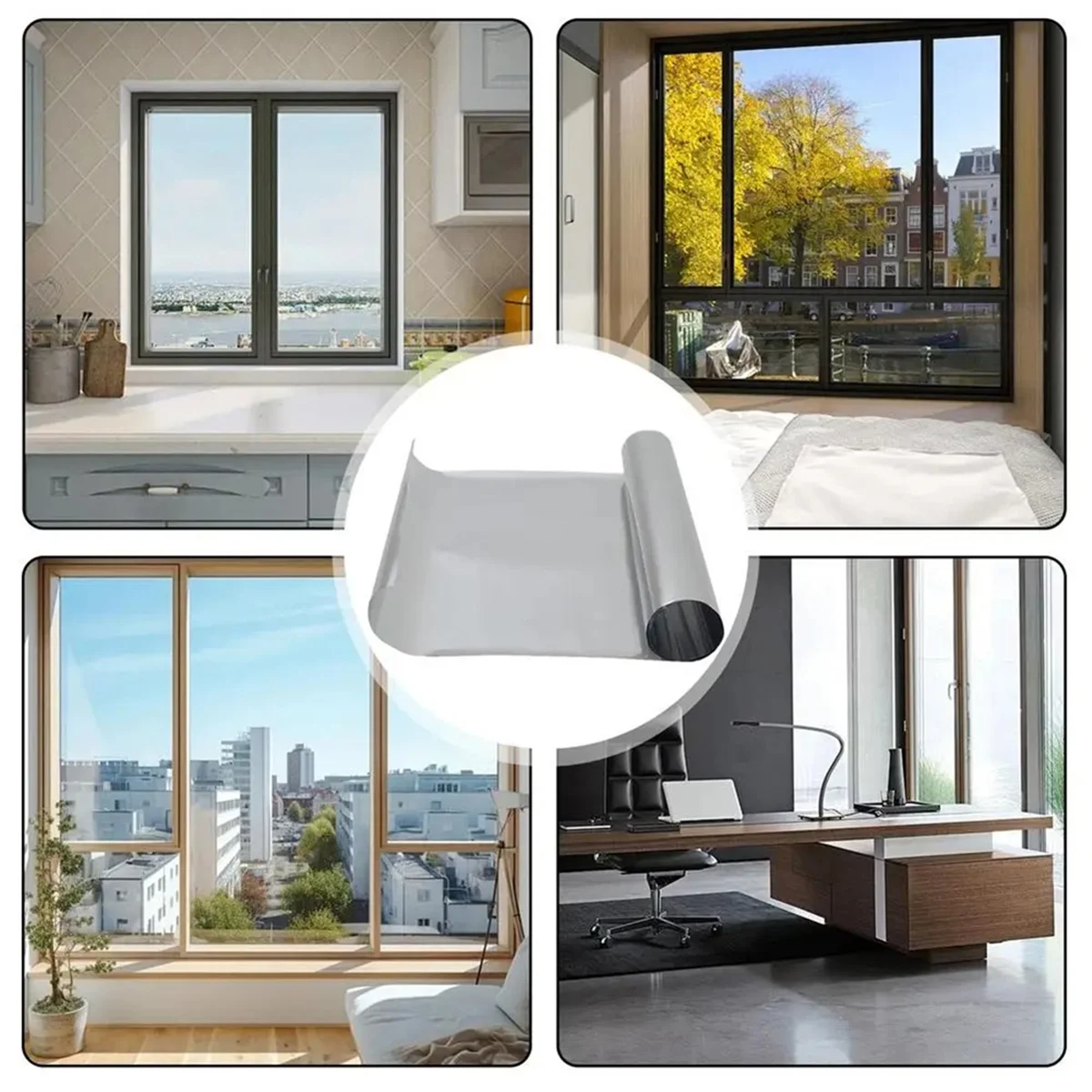 One-Way Privacy Window Film Static Cling Heat Control Mirror Film Mirror Window Film Non-Adhesive Window Heat Blocking A