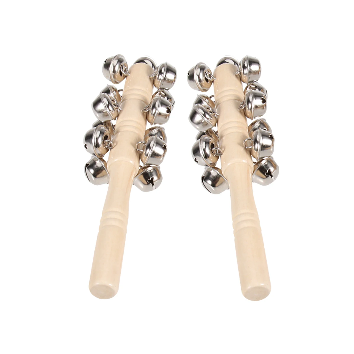 Sonajero de mano con barra de cuentas de madera, mordedor de madera de haya para bebé, 4 filas, 13 campanas, sonajeros de desarrollo ligeros para 6 meses + seguro, 2 uds.