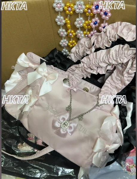 

Japanese Style Bowknot Pleated Handle Single Shoulder Crossbody Handbag Women Girls Fashion Sweet Bow Tote Bag Sweet Backpack