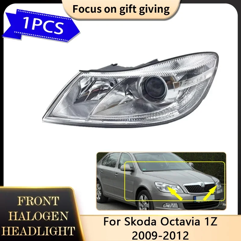 For Skoda Octavia 1Z Fantasia Scout MK2 2009 2010 2011 2012 Car Side Front Halogen Headlights Assembly Bumper Warning Light Auto