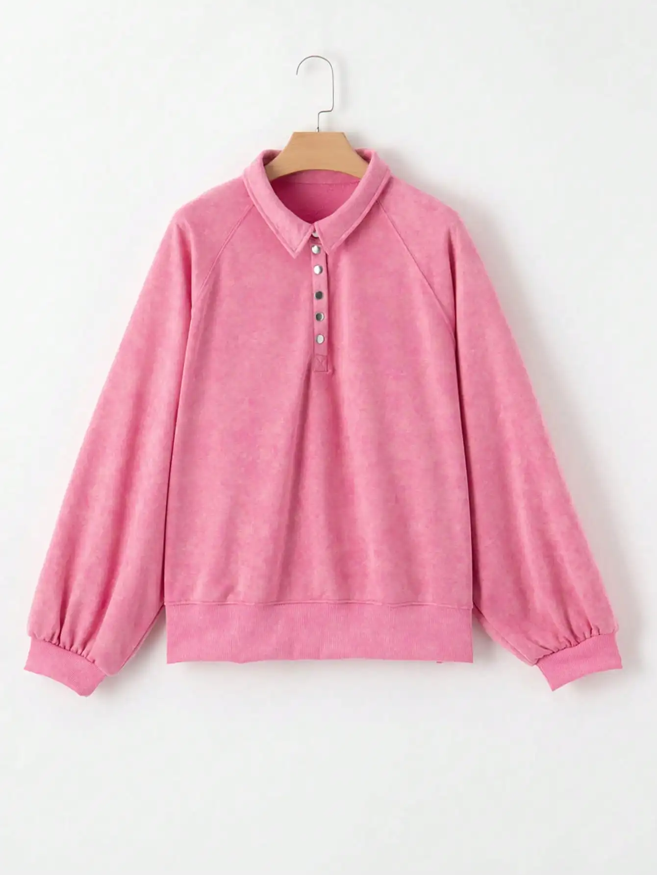 Moletom solto com meia carcela e manga lanterna rosa para mulheres, top casual primavera outono