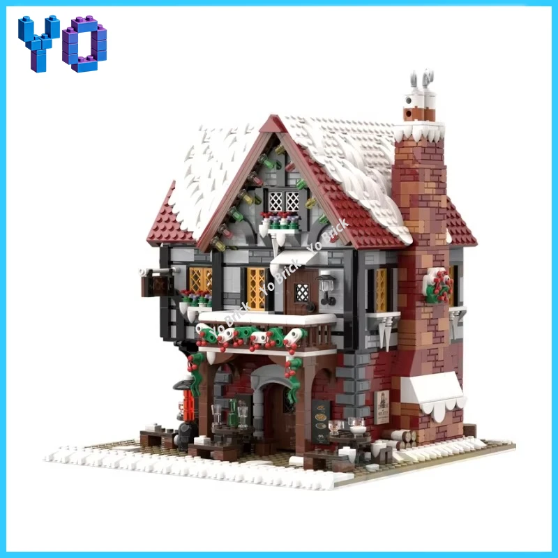 Snowy Medieval Village Architecture MOC Building Blocks Winter Town Scene DIY Brick Collectible Christmas Gift