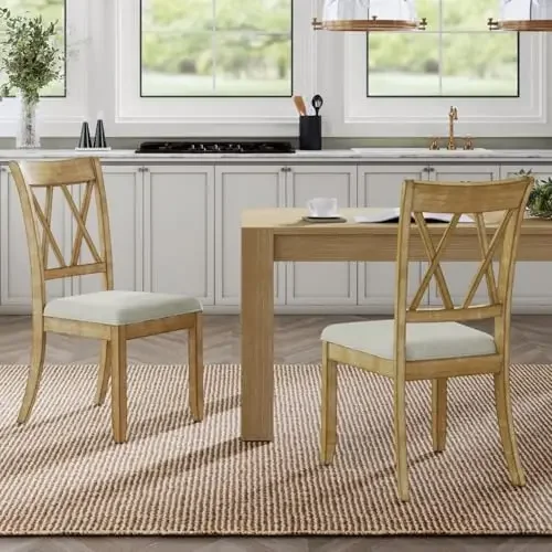 Wood Dining Chairs Set of 2, Modern Farmhouse Kitchen Dining Room Chair, Upholstered Dinner Chair with Back Wood Legs